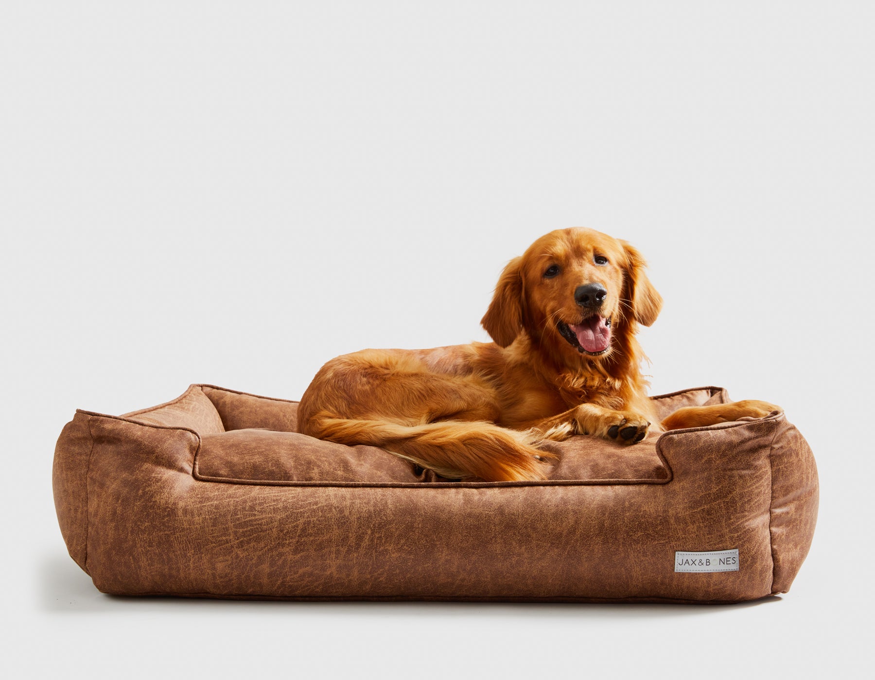 Natural Vintage Lounge Bed | Jax & Bones | Faux Leather Dog Bed